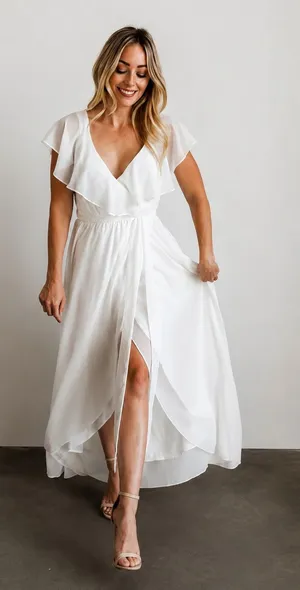Baltic Born Katya White Ruffle Maxi Dress Chiffon Bridal Wedding Size Small thumbnail 1