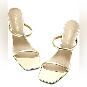 Dream Paris NWOT Beautiful Gold Heels, Size:7 Square Open Toe Wedge Heels, 2Stunning Straps thumbnail 3