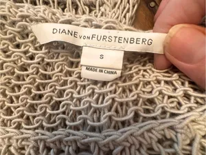 Diane Von Furstenberg Silver Metallic Open Knit Boat Neck Long Sleeve Sweater thumbnail 6