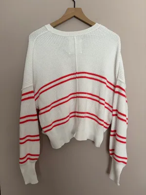 NWT Aerie Beyond Cropped Sweater White Stripes thumbnail 3