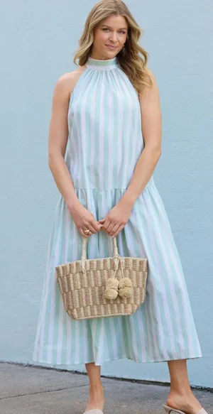 crown & ivy Mint and White Striped Halter Maxi Dress thumbnail 1
