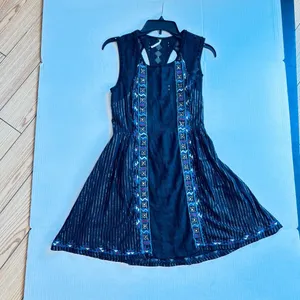 Free People Water Lilly RARE black metallic pinstripe crotchet lace mini dress thumbnail 9