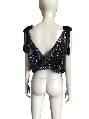 Free People Black Sequin Crop Top thumbnail 4