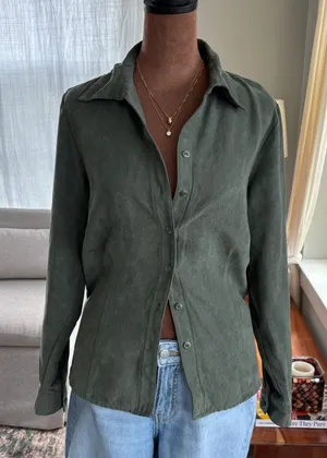 00s Sonoma Green Faux Suede Button Front Shirt Jacket Western Top Summer Medium thumbnail 1