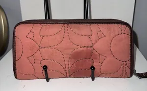 VTG Fossil Key-Per Floral Wallet Brown Leather Zip Around Clutch Organizer Purse thumbnail 5