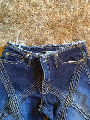 Y2K R4R Women’s Dark Blue Flare Jeans with Cross-Stitch Diamond Detail thumbnail 3