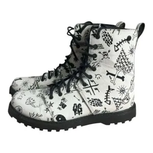 Volcom Women Gothic Go Figure Combat Boots Size 6 White Black Bones Skull thumbnail 2