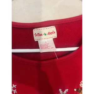 red vintage Christmas sweatshirt,‎ toffee, apple large, cotton, reindeer Sequin thumbnail 2