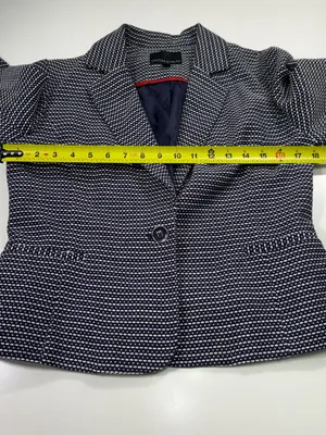 Cynthia Rowley 100% Cotton Cropped Navy Textured Single-Button Blazer thumbnail 4