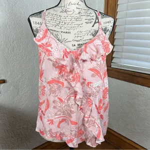 Miss Me | Tropical Floral Ruffled Racerback Tank Top Size M thumbnail 3