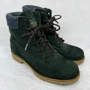 Wolverine Wilderness Forest Green Suede Lace Up Boots Wool Collar Lug‎ Sole 8.5 thumbnail 1