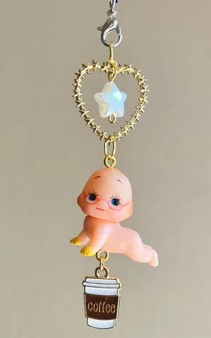 Handmade Kawaii retro y2k baby kewpie doll unisex phone strap/accessory/keychain/bag charm/display👼💚 thumbnail 1