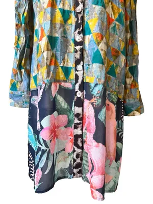 John Mark Tunic Blouse Bird Jungle Print Collared Long Sleeve Button Down Tunic thumbnail 3