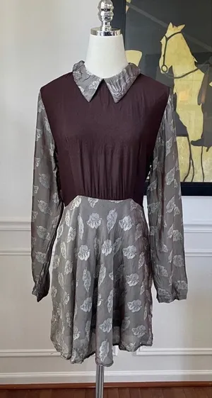 Vintage 90s Steampunk Dark Academia Schoolgirl Brown Leaf Dress S thumbnail 1