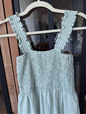 Altar’d State gingham smock maxi dress midi ruffle tiered nap sage mint thumbnail 3