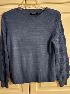 Christian Siriano New York Womens Blue‎ Pointelle Sleeve Crewneck Sweater Size M thumbnail 1