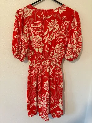 Abel The Label Red and White Floral Puff Sleeve Mini Dress thumbnail 3