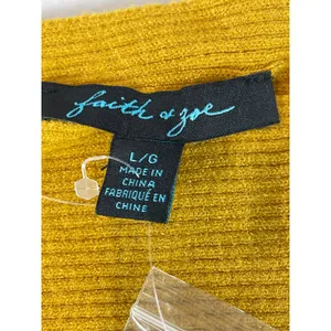 Faith + Zoe Sweater Size L Golden Yellow Ribbed Raglan Sleeve Button Detail NWT thumbnail 2
