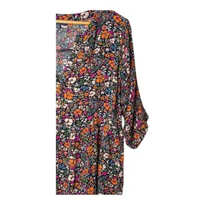 Democracy Floral Midi Dress Women 1X‎ Multicolor Boho Casual Rayon Button V-Neck thumbnail 4