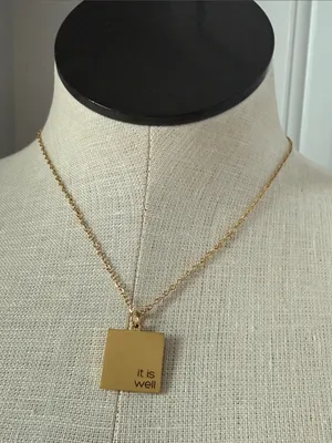 Plunder Gold Square Pendant Necklace with Engraved Sentiment thumbnail 9
