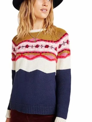 Anthropologie Field Flower Camellia Fair Isle Fuzzy Wool Blend Sweater XL thumbnail 2