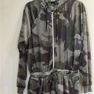Ashley Stewart Romper.Size 14/16. Camo Velour Drawstring Hoodie Long SL Full Zip thumbnail 5