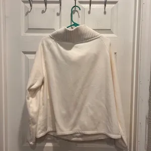 Lands End Womens XL Cream Full Zip Fleece Jacket Mock Neck Ribbed Trim Pocket thumbnail 6