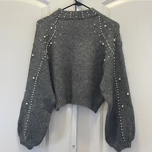 ZARA Pearl Embellished Cropped Sweater thumbnail 6