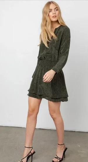 Rails Jasmine Olive Speckled V-neck Long Sleeve Smocked Waist Mini Dress Size L thumbnail 10