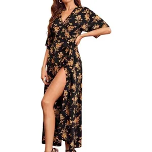 Lulus Black and Gold Wrap Maxi Dress Medium thumbnail 4
