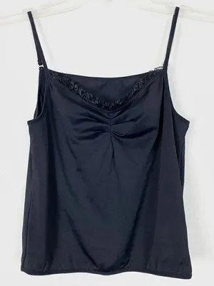Diana Black Ruched Ruffle Cami Tank Top thumbnail 1