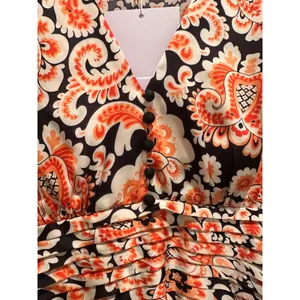 Anany Paisley Maxi Dress Orange Black Long Sleeve Medium Boho Wedding Guest‎ NWT thumbnail 11
