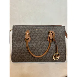Michael Kors Brown Signature MK Monogram Satchel Purse Bag Crossbody thumbnail 2