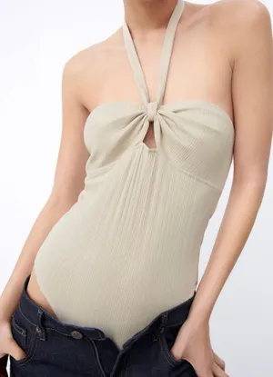 ZARA BODYSUITS | RIBBED HALTER BODYSUIT Sand thumbnail 1