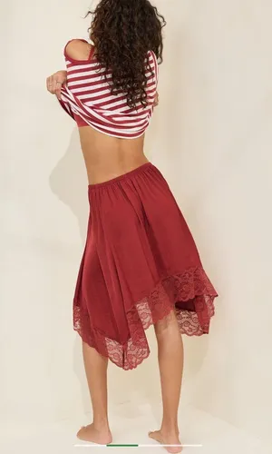 Aerie Burgundy Boho Handkerchief Midi Skirt thumbnail 2