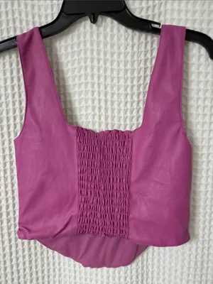 7 For All Mankind Faux Leather Pink Smocked Corset Bustier Top Medium thumbnail 6