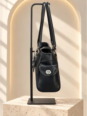 Coach Leather Medium Tote Bag Black with Heart Charm Shoulder Handbag thumbnail 5