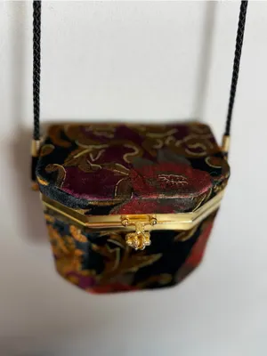 Floral Velvet Hard Case Box Purse Crossbody Evening Bag Gold Frame Mirror thumbnail 6