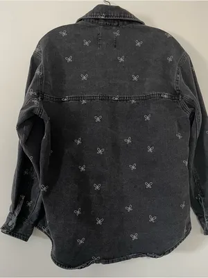 Stoosh Black Denim Shirt Jacket Womens Small Butterfly Print Oversized Button Up Cotton thumbnail 5