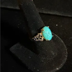 Large Oval Blue Faux Turquoise Cocktail Ring, Size 9.25 thumbnail 2