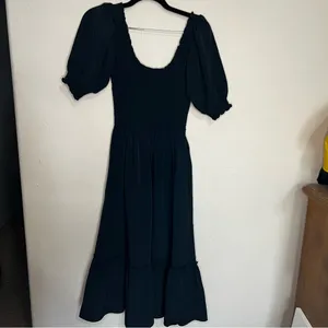 Hill House The Nap Louisa Black Puff Sleeve Smocked Waist Tiered Midi Dress‎ thumbnail 10