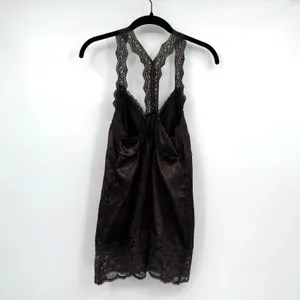 Vintage Y2K Satin Lace Babydoll Top Sz M Brown Coquette Lace Trim Fairy Romantic thumbnail 2