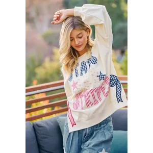 BiBi‎ 4th Of July Stars And Stripes Patches Sweatshirt - Cream - Small thumbnail 14