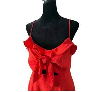 Red Ruffle Mini Dress Cutout Tie Front Size M Party Flirty Bachelorette Cocktail thumbnail 4