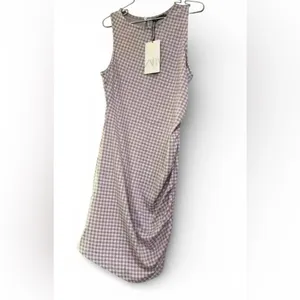 ZARA Gingham Check Side Ruched dress mini super cute NWT Sleeveless size med thumbnail 5