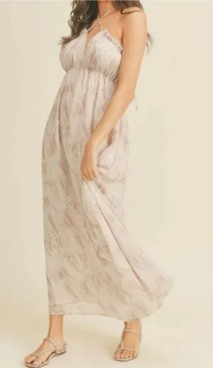 Lush Halter Top Printed Open Back Maxi Dress Ash Mauve Small NEW thumbnail 1