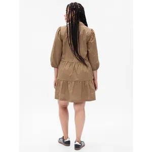 Gap NWT $80 Khaki Tiered Puff Sleeve Button Front Mini Babydoll Shirt Dress XSP thumbnail 4
