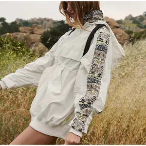 Free People She Fly Jacket Coat White Hood Layered Embroidered Aztec XS Oversize thumbnail 2