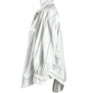 Free People Oversized Happy Hour Stripe Button Down Top White Black Small Preppy thumbnail 10