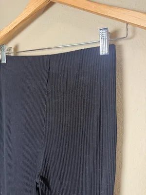 H&M Ribbed Flare Bootleg Pull On Pants Trousers Size Small Black thumbnail 5